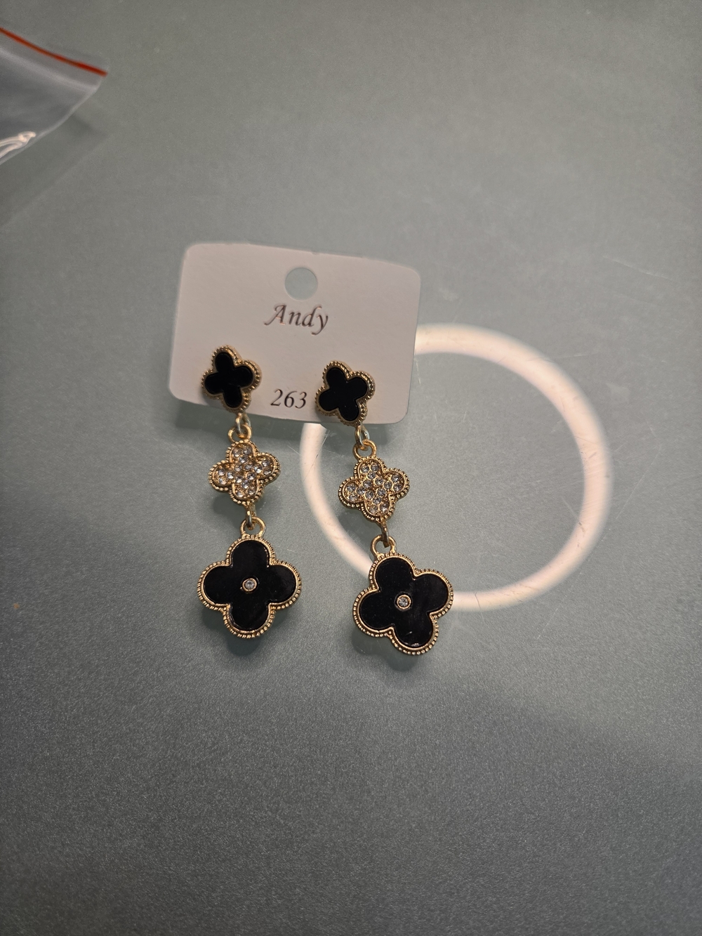Black and Gold Clover Drop Earrings